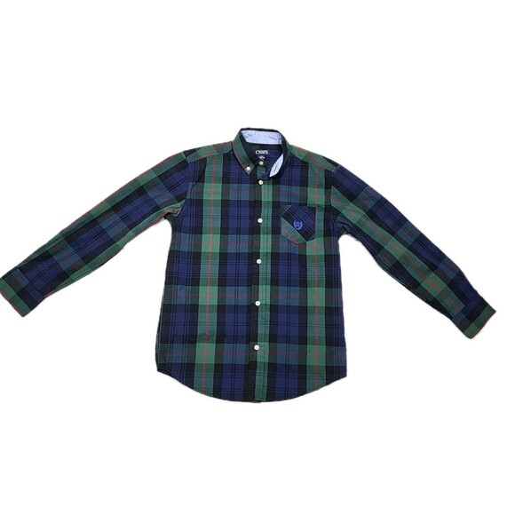 Chaps Boys Long Sleeve Button Up Shirt Blue Red Green Sizes Medium 10/12 - Picture 1 of 7